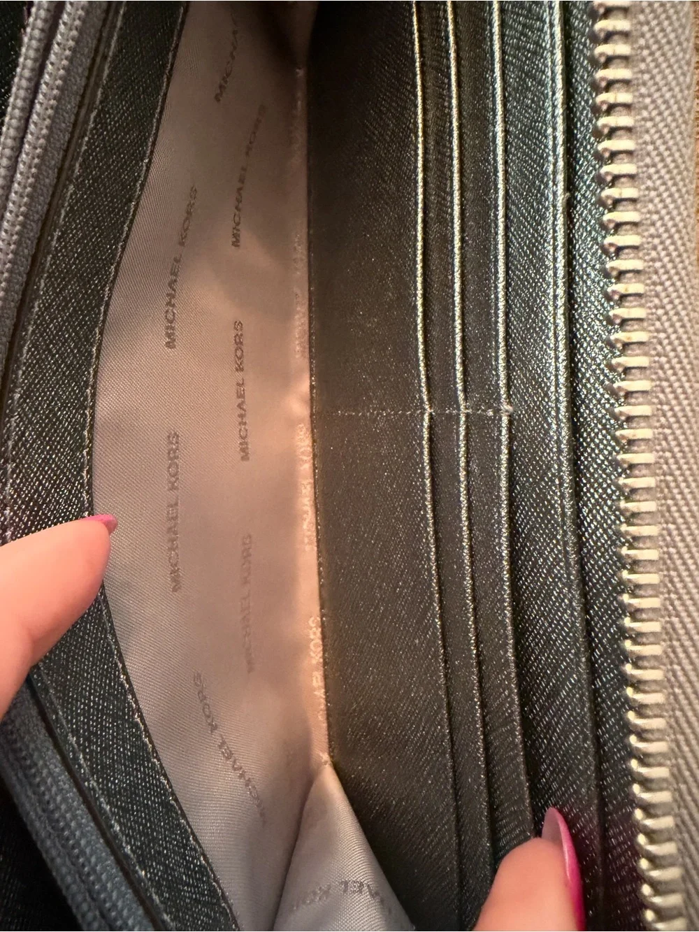 Michael Kors Pocket Zip Around Continental Wallet Metallic crackle leather